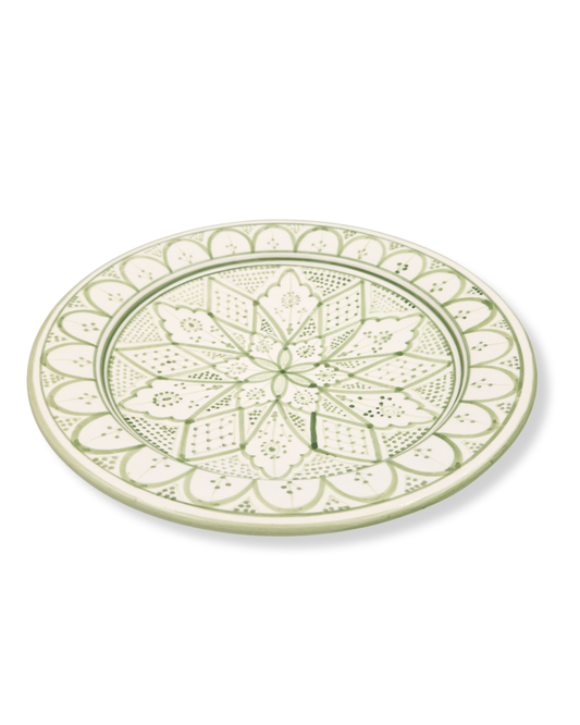 Fat 35 cm Kenza – stort marockanskt serveringsfat i handmålad keramik grön