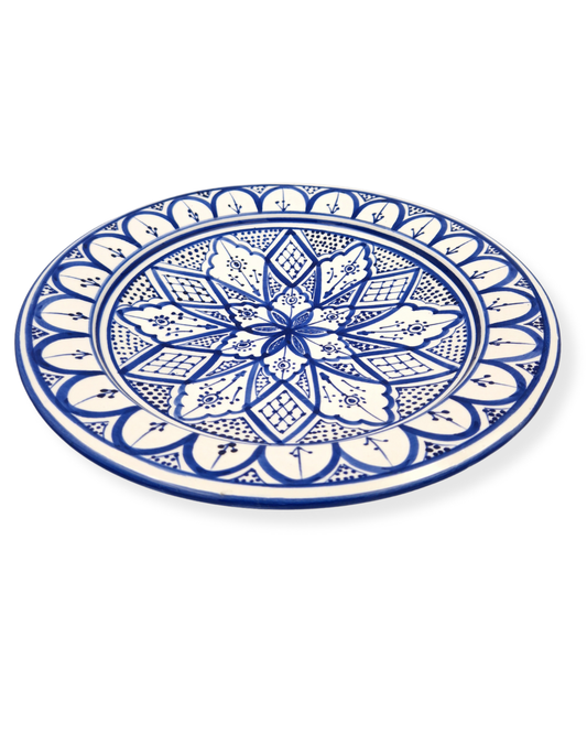 Fat 35 cm Kenza – stort marockanskt serveringsfat i handmålad keramik mörkblå