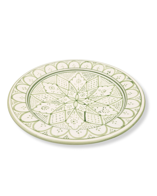 Fat 35 cm Kenza – stort marockanskt serveringsfat i handmålad keramik grön