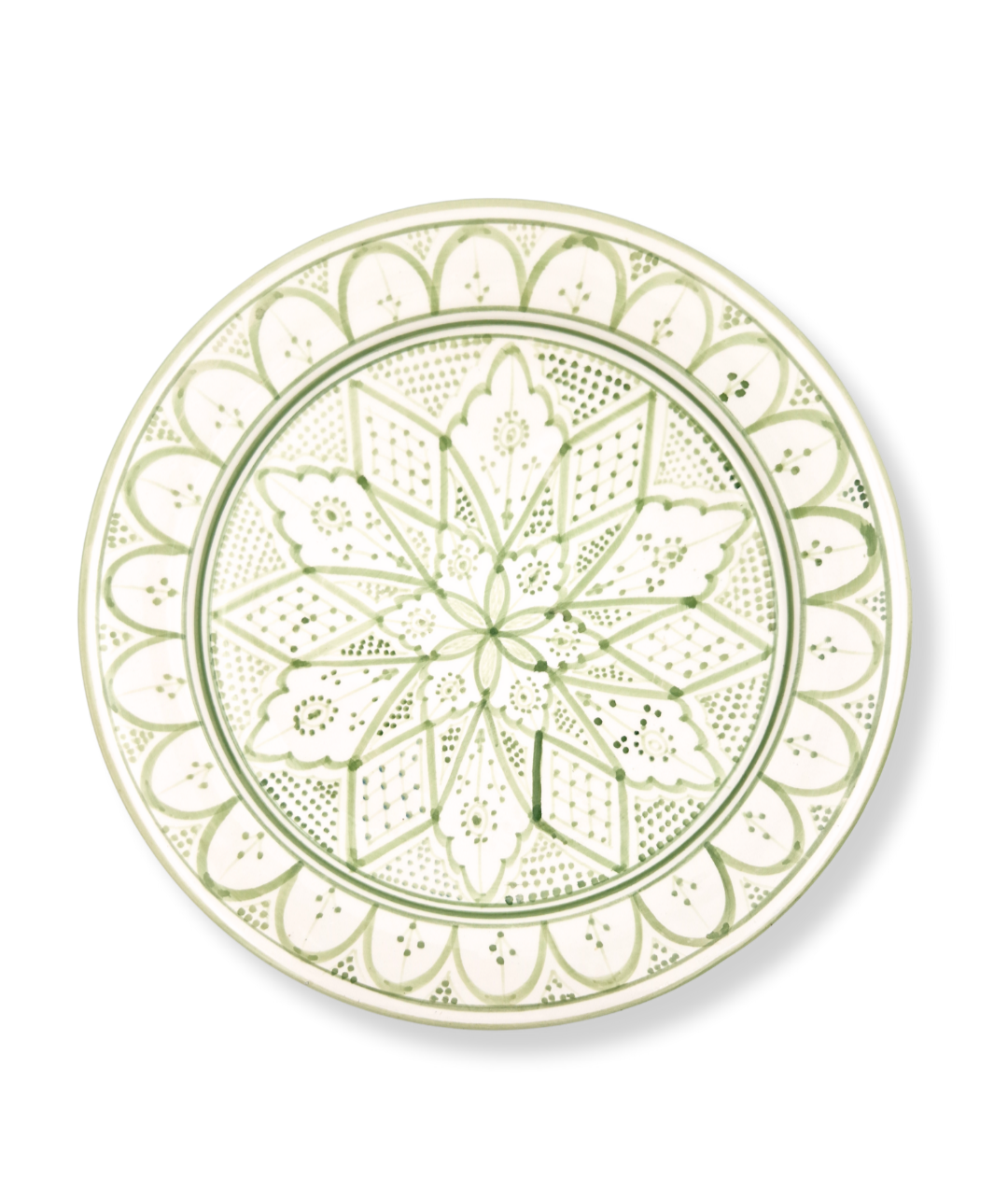 Fat 35 cm Kenza – stort marockanskt serveringsfat i handmålad keramik grön