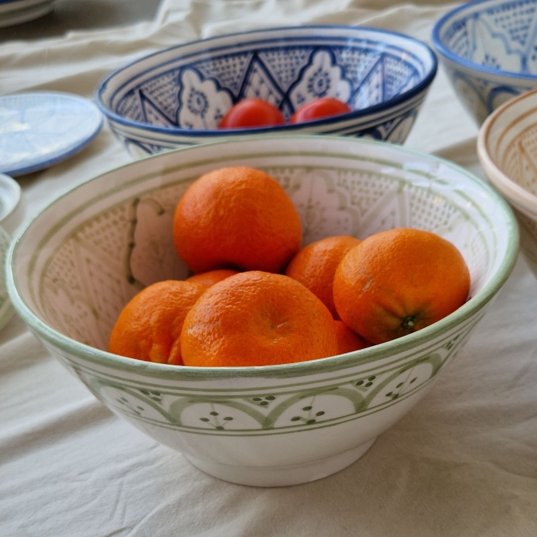 Skål 25 cm “Aicha” – serveringsskål i marockansk keramik grön